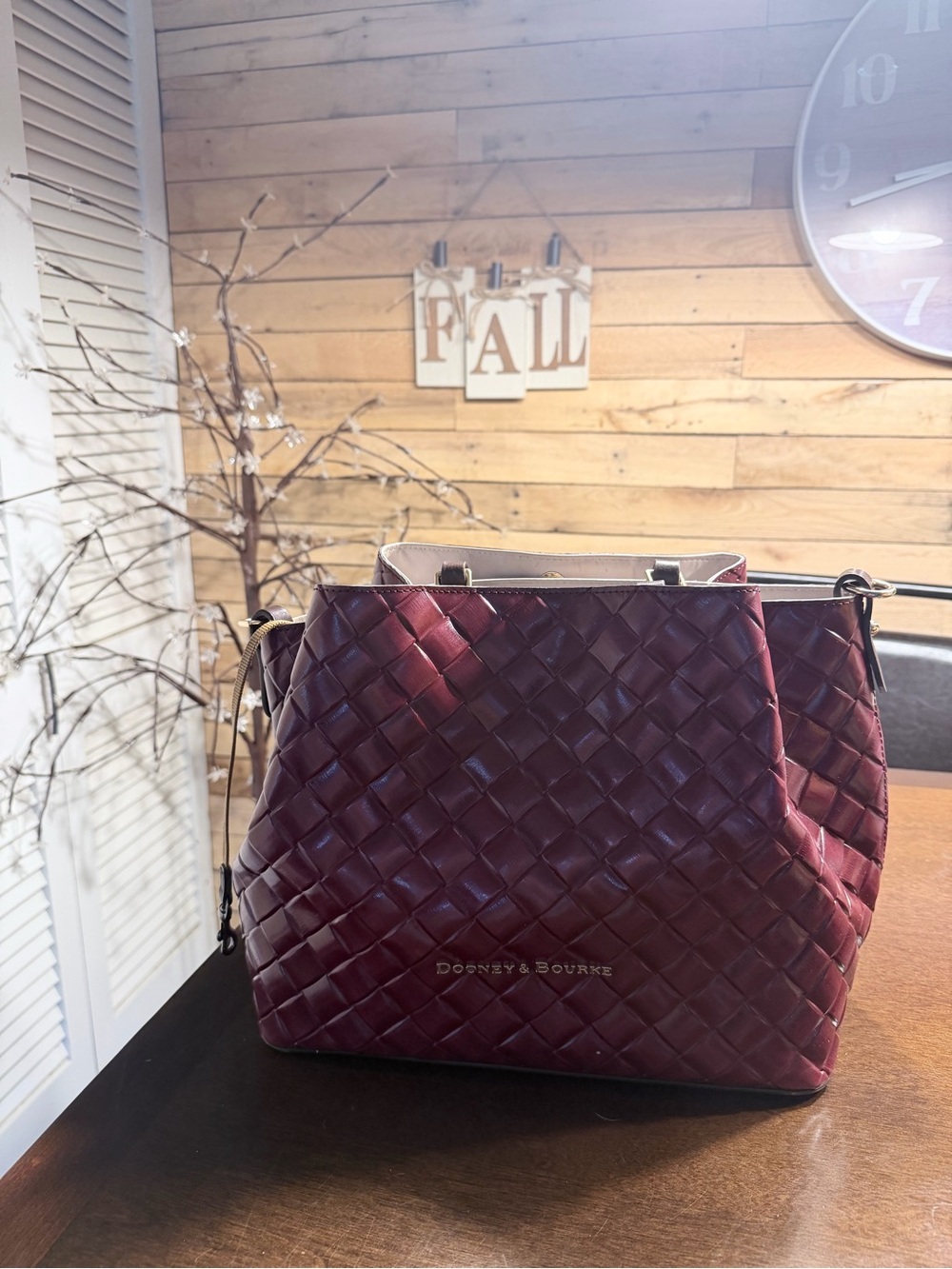 Dooney & Bourke Burgundy Woven Leather Shoulder Bag